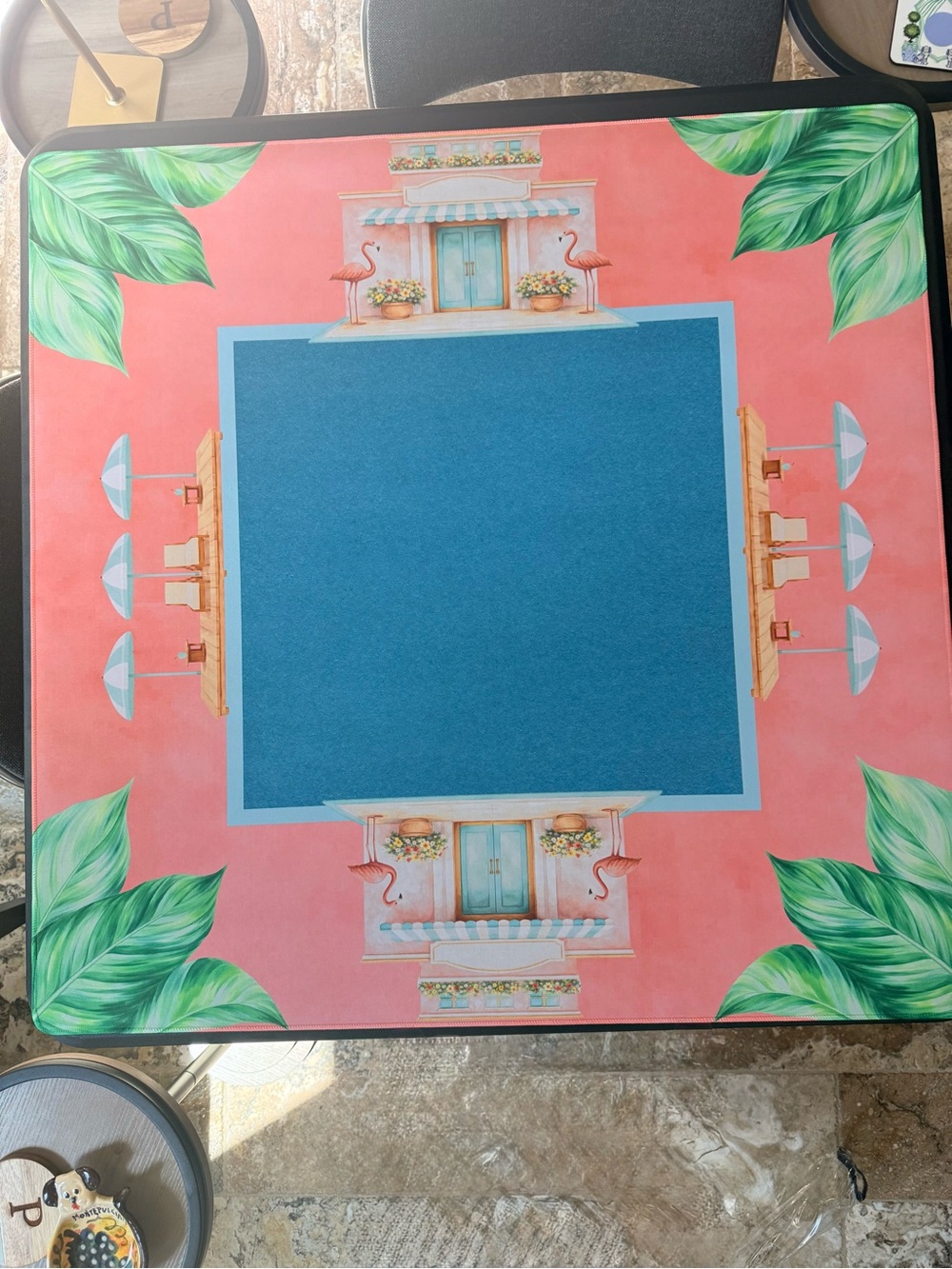 Tropical Flamingo Mahjong Mat in Pink,Blue & Greens. NWOT Never used. Beautiful